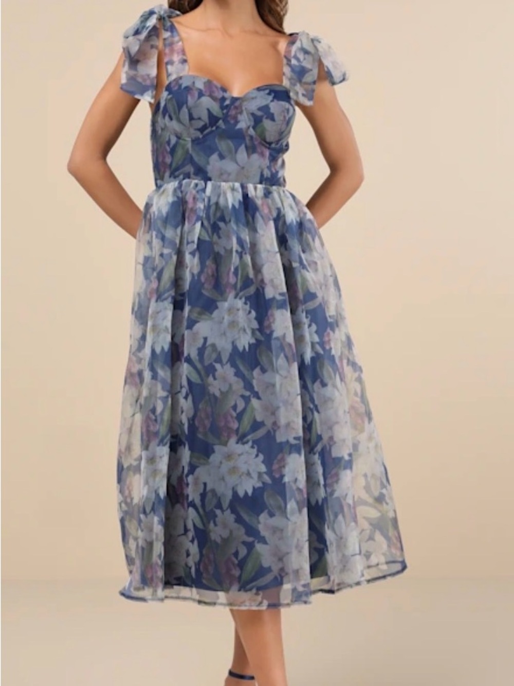 Lulu's Blue Floral Strapless Midi Dress